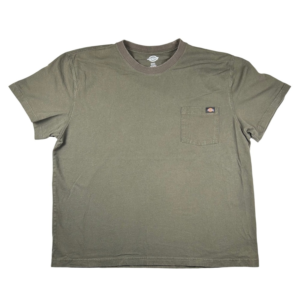 Dickies Mens 2XL Olive‎ Green Short Sleeve Pocket T-Shirt Cotton Workwear Tee